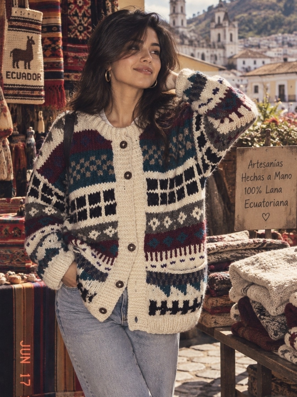 Vintage Cream Multicolor Fair Isle Cardigan Sweater